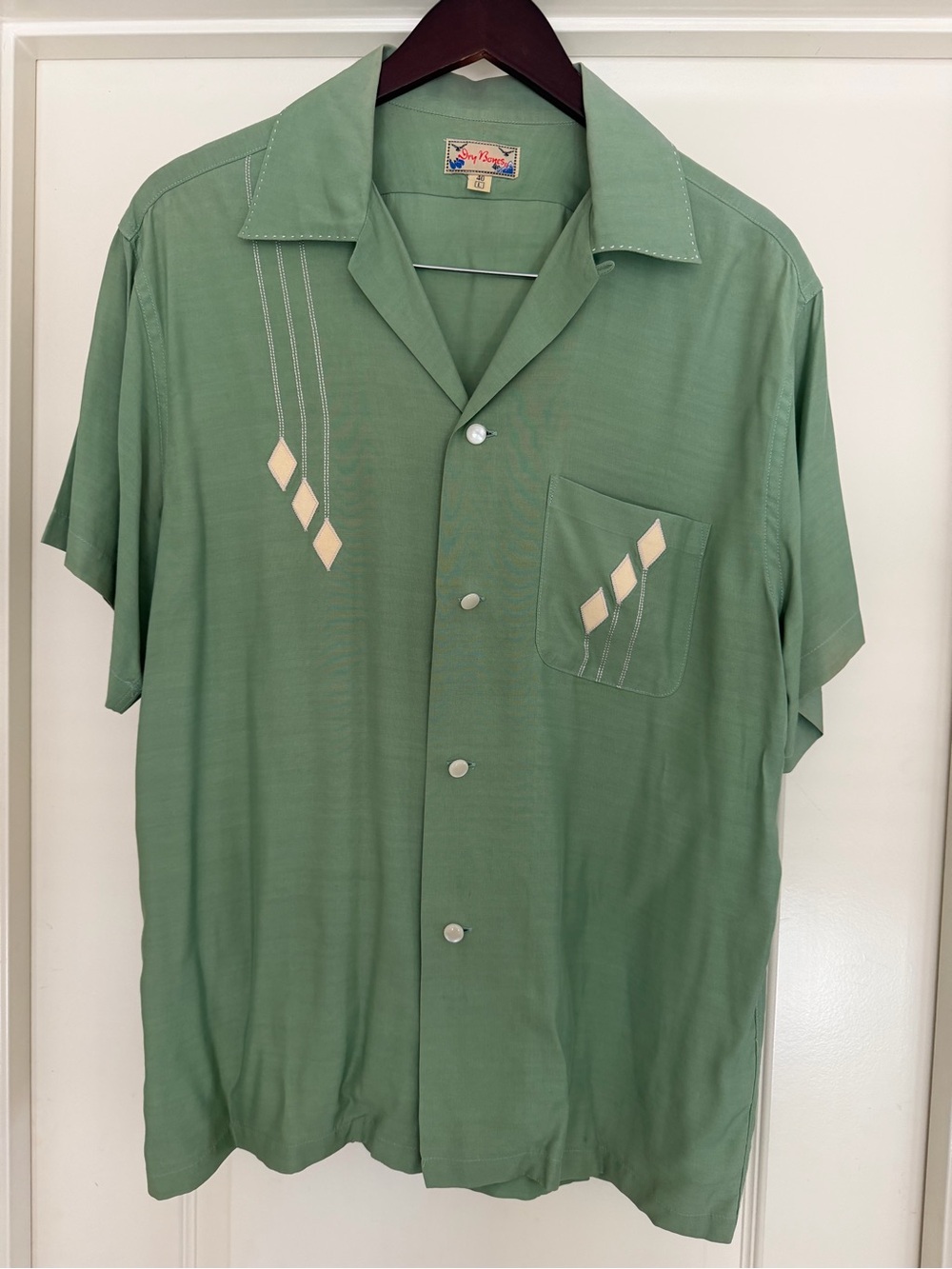 VTG 50s Style Dry Bones Shirt Diamonds Stitched Loop Collar Rockabilly Shirt VLV